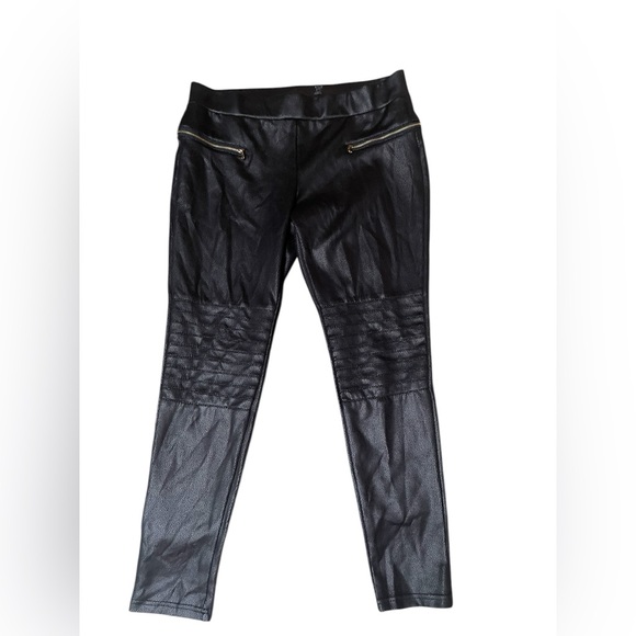 ANA Moto Pants Petite Women Black Gold Zipper Pull On Skinny Leg - Picture 6 of 10